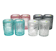 Trinkglas/Bonboniere mit Deckel D8 H10cm 4 Farben 2 Designs