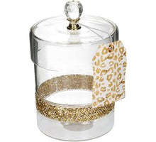 Glas mit Deckel, goldfarbene Verzierung, H14,5 cm, D9 cm