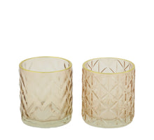 Teelichthalter Glas 7,3x7,3x8cm 2 Hellbraun Mix