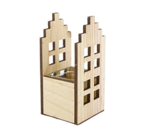 Teelichthalter Haus Holz mit Glas 9.5x9.5x18cm Natur
