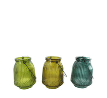 Teelichthalter Glas mit Griff 9x9x12,5cm 3 sortiert grün