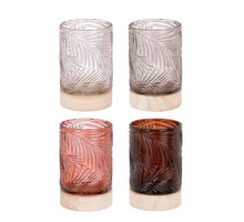 Teelichthalter auf Holzfuß, cremeweiß, grau, rosa, braun, 4er Set, H14 x D8,5 cm