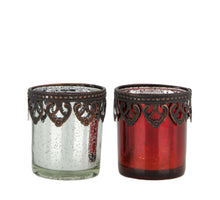 Teelichthalter Glas 7x7x8cm Silber gemischt