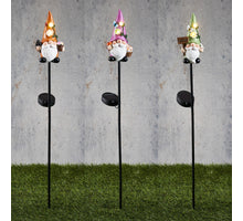 Solar-Gartenstecker Gnom LED grün orange lila warmweiß 3er Set