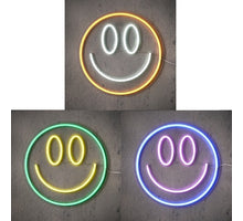 Neon-Licht-Smiley orange blau grün, 3er-Set, LED-Adapter inklusive - B2x D33cm