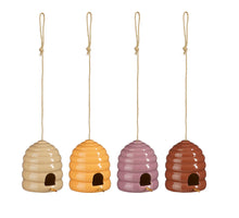 Vogelhaus Bienenkorb dunkelrot dunkelrosa gelb creme 4er Set - H18 x D14 cm