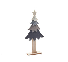 Weihnachtsbaum-Applikationen auf Holzsockel 19x41cm grau
