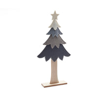 Weihnachtsbaum-Applikationen auf Holzsockel 25x53cm grau