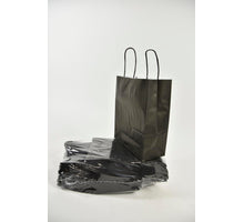 Tragetasche aus schwarzem Kraftpapier 18 + 8x22 cm zu 50 Stück gedreht Hand.