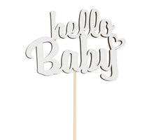 Packung mit 8 Holzsteckern ''hello baby'' weiß 9cm