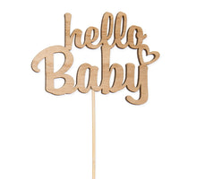 Packung mit 8 Holzsteckern ''hallo baby'' natur 9cm