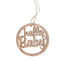 Beutel mit 8 Holzanhängern ''hallo baby'' natur 9cm