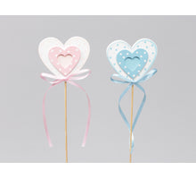 8 Holz Baby Herzen/Stick pink/blau 6x5,5 cm