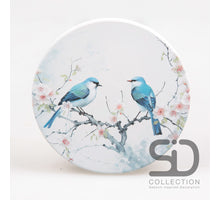 SET/4 UNTERSETZER RUND VÖGEL BLAU BLÜTEN 10X10X0.7 CM