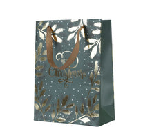 Geschenktüte aus Papier mit Henkel, grün/gold, 18x8x24cm