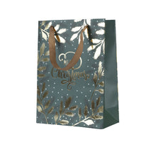 Geschenktüte aus Papier mit Henkel, grün/gold, 26x10x32cm