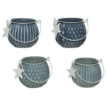 Teelichthalter Glas mit Holzstern Aufhänger 4 sortiert dia8 h7cm