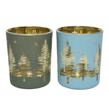 Teelichthalter Glas Silber und Laser Baum - H8,3 D7cm - 2 sortiert