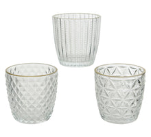 Teelichthalter Glas Goldrand 3 sortiert klar D7,5H7,5cm