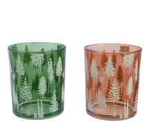 Teelichthalter Glas ''Bäume'' 2 Farben sortiert D7 H8,3cm