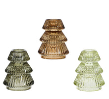 Teelichthalter Kerzenständer Baum Glas 3er Set D6,5 H8cm grün/braun