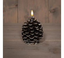 LED-Kerze mit Tannenzapfen-Motiv, 3D-Flamme, batteriebetrieben, mit Timer, 10 x 8,5 cm, braun