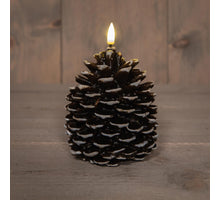LED-Kerze mit Tannenzapfen-Motiv, 3D-Flamme, batteriebetrieben, mit Timer, 12,5 x 10,5 cm, braun