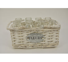 Korb weiß Schilf ''fleurs'' mit Griff und 8 Flasche 23x14x12/19cm