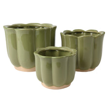 3er-Set Keramik-Pflanzgefäße grün D17,5 H14,5cm