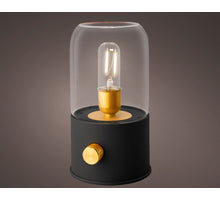 LED-Campinglampe, wiederaufladbar, schwarzes Plastikgehäuse, Innendurchmesser 11 cm x Höhe 20 cm