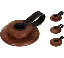 Kerzenhalter aus Akazienholz mit Ledergriff, 12x10x4cm, 3er-Set.