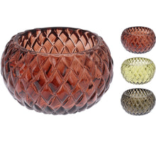 THEELICHTHOUDER GLAS DIAMAND PATROON D7,5 H4,4CM 3 ASSORTIE