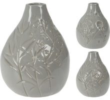 VASE KERAMIK MIT DEKO 14CM GRAU 2 STÜCK SORTIERT
