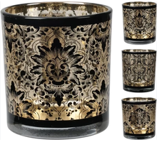 Teelichthalter Glas D7 H8cm Schwarz/Gold 3er Set