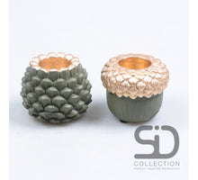 Kerzenhalter Eichel Zement 2er Set 9x9x7,5 cm olivgrün