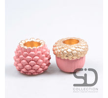 Kerzenhalter Eichel Zement 2er Set 9x9x7,5 cm Altrosa