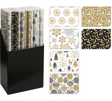 Geschenkpapier 70x200cm, 6 verschiedene, schicke Designs in Schwarz/Gold.