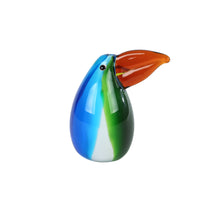 Skulptur „Tukan“ aus blau/grünem Glas, 11,5 x 8 x 13 cm