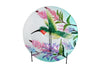 Schale "Kolibri" mit Ständer, grün/rosa Glas, 46x46x7cm