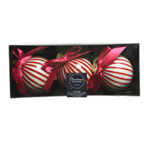 Box a 3 Weihnachtskugeln Glas Silber innen w glänzende Farbe rot satiniert - D8cm