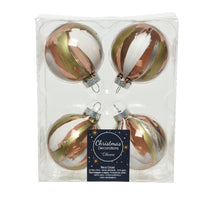 Schachtel mit 4 Weihnachtskugeln Glas Transp. Marmor 6cm - Walnuss-Effekt