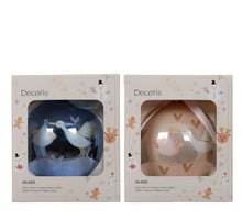 Kerstballen glas with swan and baby decal, with bow on top 2col ass assortie D.10cm