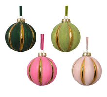 Kerstballen glas flock finish with gold lines 4col ass assortie D.8cm