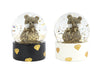Sneeuwbol "Teddybeer" S glinster goud/zwart 2 assortie polystone 7x7x9,5cm