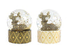 Sneeuwbol "Hert" S glinster goud/zwart 2 assortie polystone 7x7x9,5cm