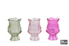 Teelichthalter „Elsie“, grün/rosa/fuchsia, 3 Stück, verschiedene Glasformen, 7 x 7 x 12 cm