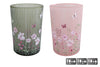 Theelichthouder "Flower Stripe" L roze/groen 2 assortie glas 12x12x18cm