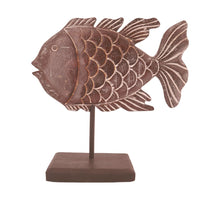 Statue Fisch Albasia Holz 38x12x38cm Dunkelbraun