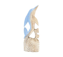Statue Delphin Albasia Holz 22x8x58cm Blau/Weiß