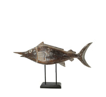 Statue Schwertfisch Albasia Holz auf Stand 95x12x55cm Braun